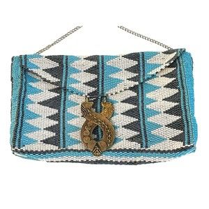 Beaded Clutch Crossbody Purse Bag Tribal Aztec BOHO Brass Accent Seed Beaded